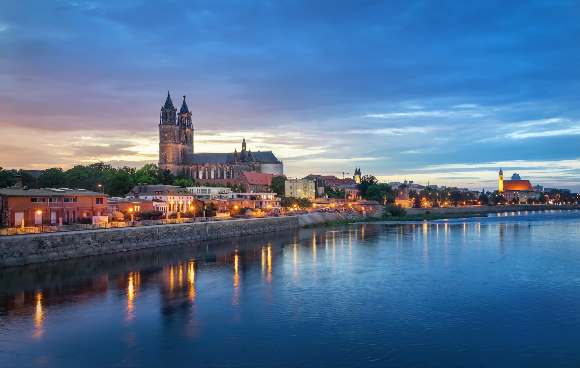 Magdeburg, Germany. City skyline at dusk